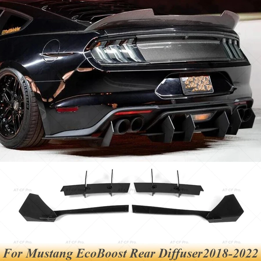 

For Mustang ABS Glossy Black Rear Bumper Lip Diffuser Spoiler Rear Side Splitters Apron Flaps For Mustang 2018 2019 2020 2021