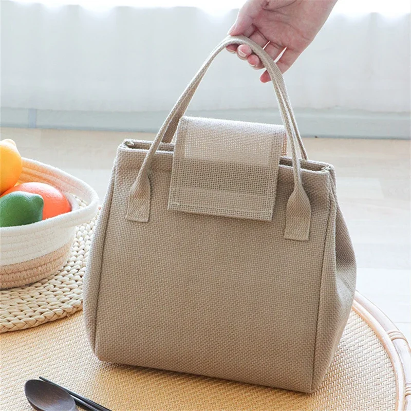 Large Capacity Jute Lunch Bags Insulated Women Kids Thermal Bento Box Tote Portable Food Bag Dinner Container for School Picnic