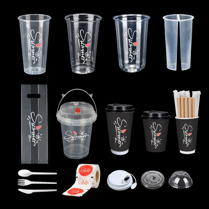 custom.LOKYO Custom PET Disposable Cold Drink Cup Boba Bubble Tea Plastic Cups with Flat Lid Dome Lid