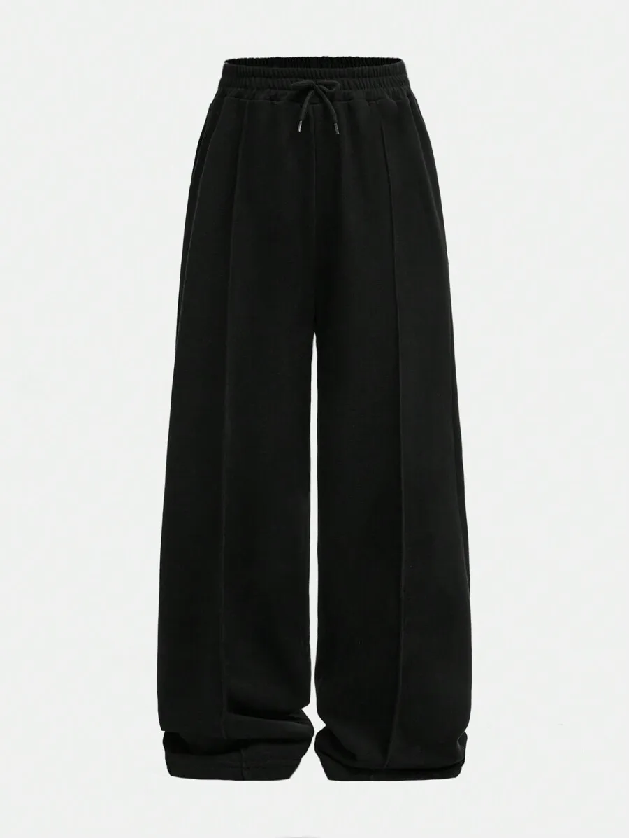 

Black Loose Fit Knit Wide Leg Pants for Girls, Casual Everyday Wear