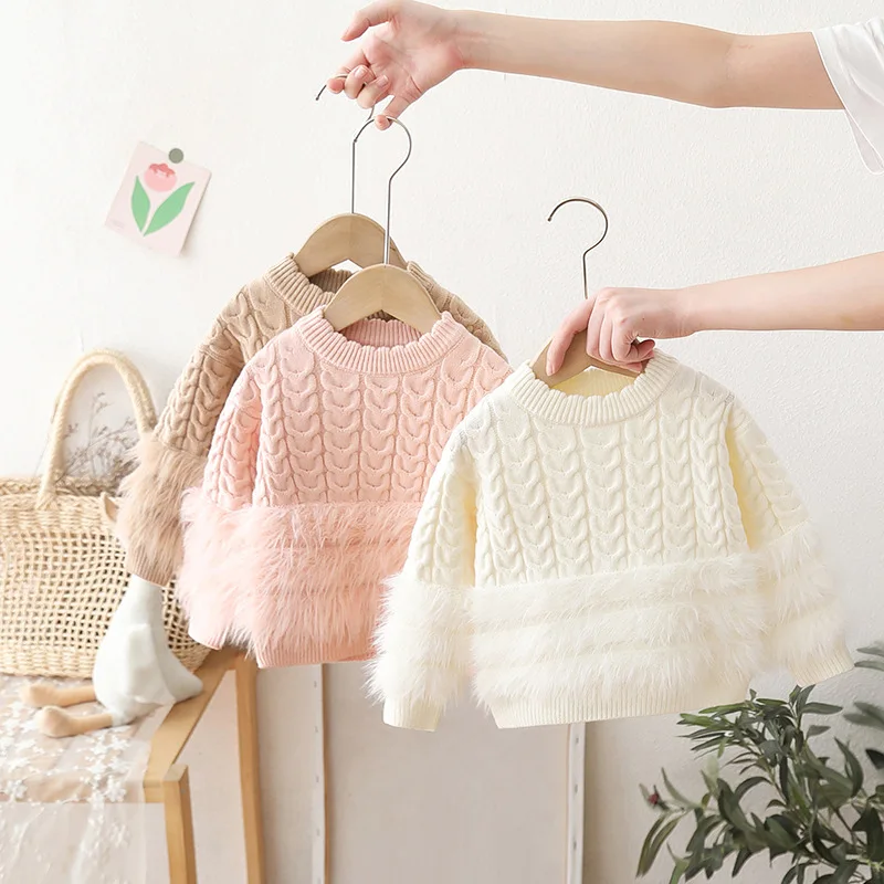 

2025 пушистый свитер для девочек в стиле пэчворк, вязаный кабель, осенне-зимние пуловеры принцессы с длинными рукавами, милый трикотаж для студентов IY12091