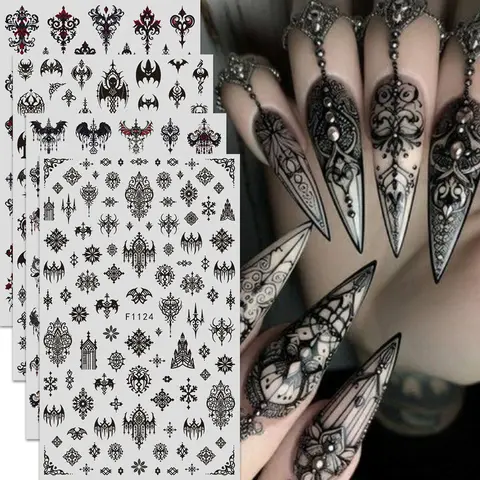 4pcs dark gothic style nail art stickers, easy to apply for nail decoration, DIY, gifts, party makeup styling