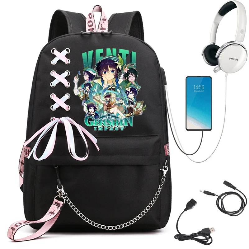 Vrouwen Harajuku Tas Dames Genshin Impact Anime Pocket Grote Capaciteit Rugzak Kawaii Japanse Student Schooltas Vrouwelijke Rugzak