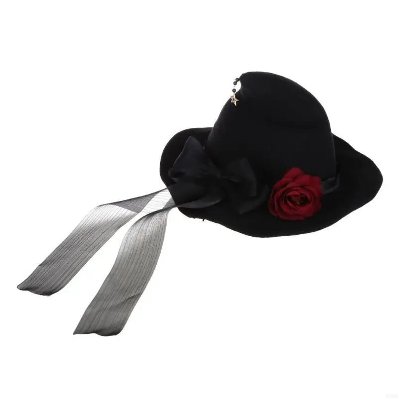 

Fashion Rose Big Bow Witch Hat Halloween Gifts Witch Hat for Head Ornament Adult Halloween Fancy Dress for Head D 6XDA