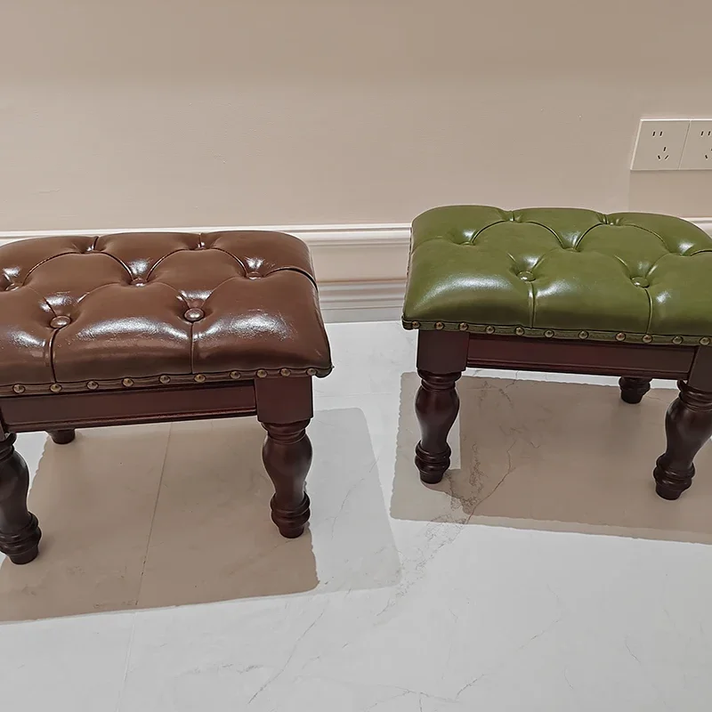 

American Style Small Square Stool,Solid Wood Home Living Room Table Bench,Retro Shoe Wearing Sofa Stools Furniture Customized