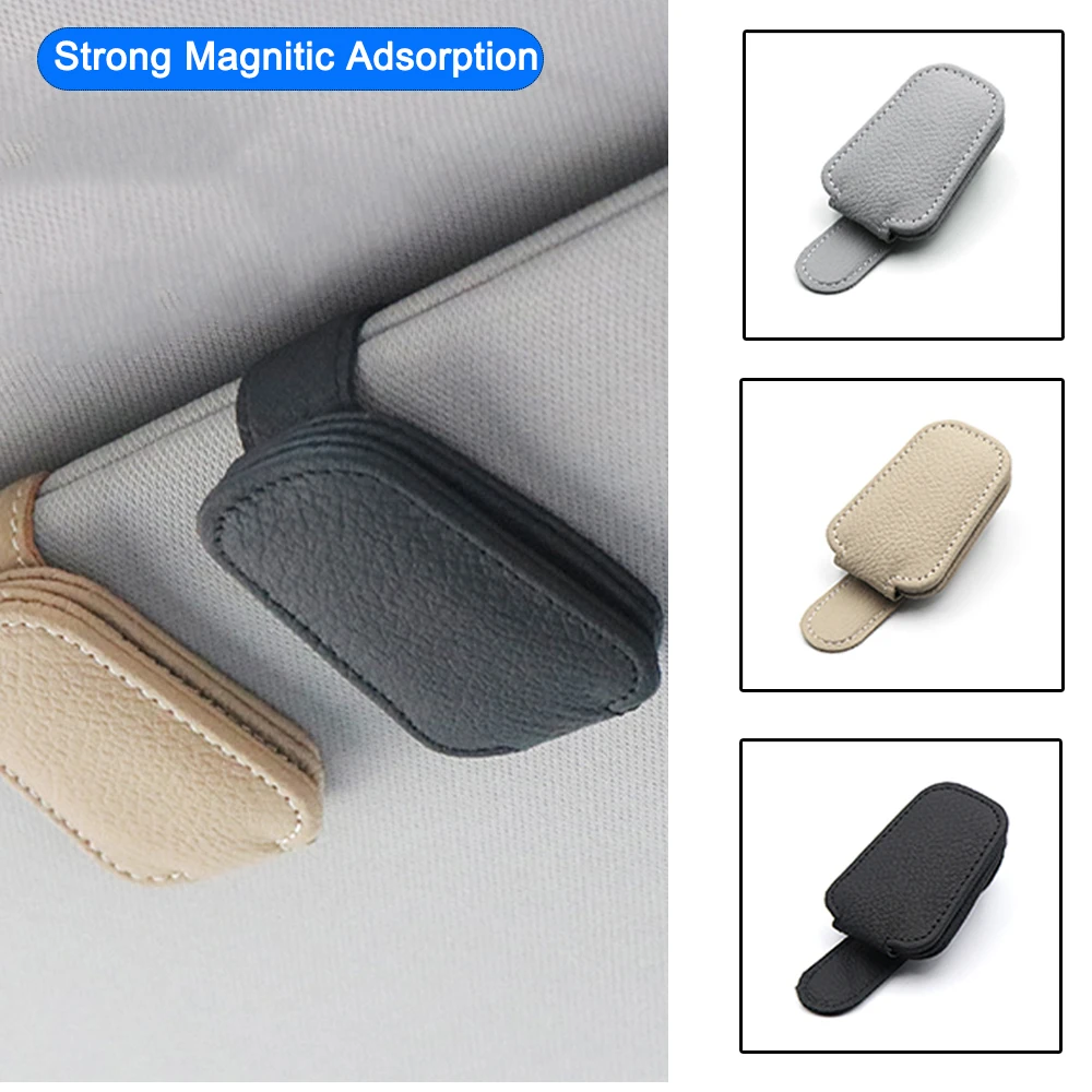 Universal Auto Sonnenblende Gläser Box Sonnenbrille Halter Karte Ticket Clip Magnetische Leder Gläser Halter Brillen Auto Zubehör