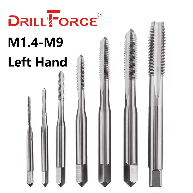 Drillforce-왼손 나사 기계 나사 탭 드릴 비트, HSS 스트레이트 플루트, 미터법 크기 M1.4 M2 M2.5 M3 M3.5 M4 M5 M6 M7 M8 M9