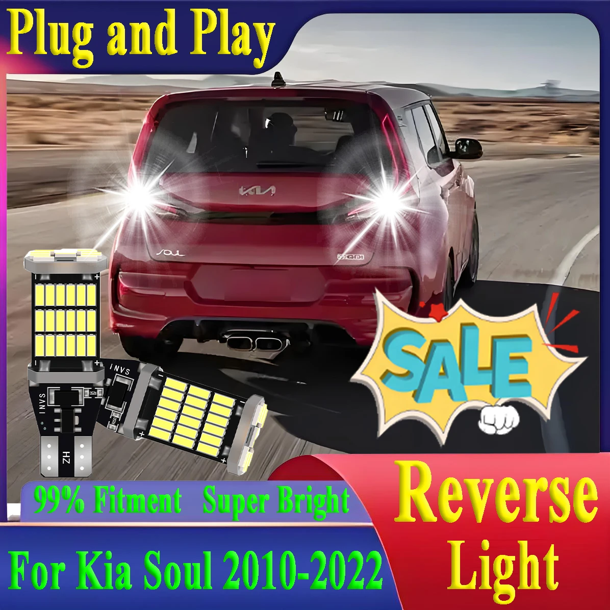 

2PCS W16W T15 921 Canbus LED Car Reverse Light 6000K CSP Chips Super Bright For Kia Soul 2010-2022 Back Up Lamp Plug and Play