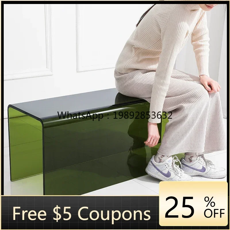 

Acrylic Bed End Stool Transparent Long Stool Shoes Changing Stool Bedroom Cloakroom Sofa