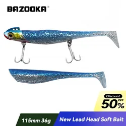 Bazooka High Quality 115mm 36g Long Casting Jig Head T Tail Soft Lure Set 2pcs Tail  Fishing Lure Flatfish  Sinking Baits Tackl