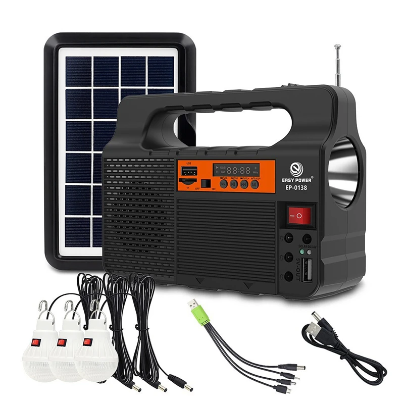 Solar Outdoor Portable Light Flashlight Lamp Power Supply System with 3pcs LED Bulbs Small System Energy Storage Power Supply