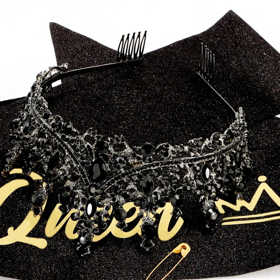 Barocke Strass-Geburtstagsköniginnen-Schärpe mit Krone, Tiara und Stirnband, Geburtstags-Schärpe mit Anstecknadel, Happy Birthday Party Dekoration – Detail 8
