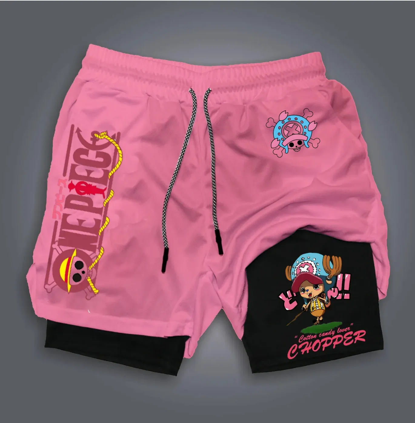 Nuevos Pantalones Cortos Deportivos de Doble Capa 2 en 1 de Anime Japonés One Piece Tony Tony Chopper para Hombre, Transpirables, para Gimnasio, Entrenamiento y Ejercicio