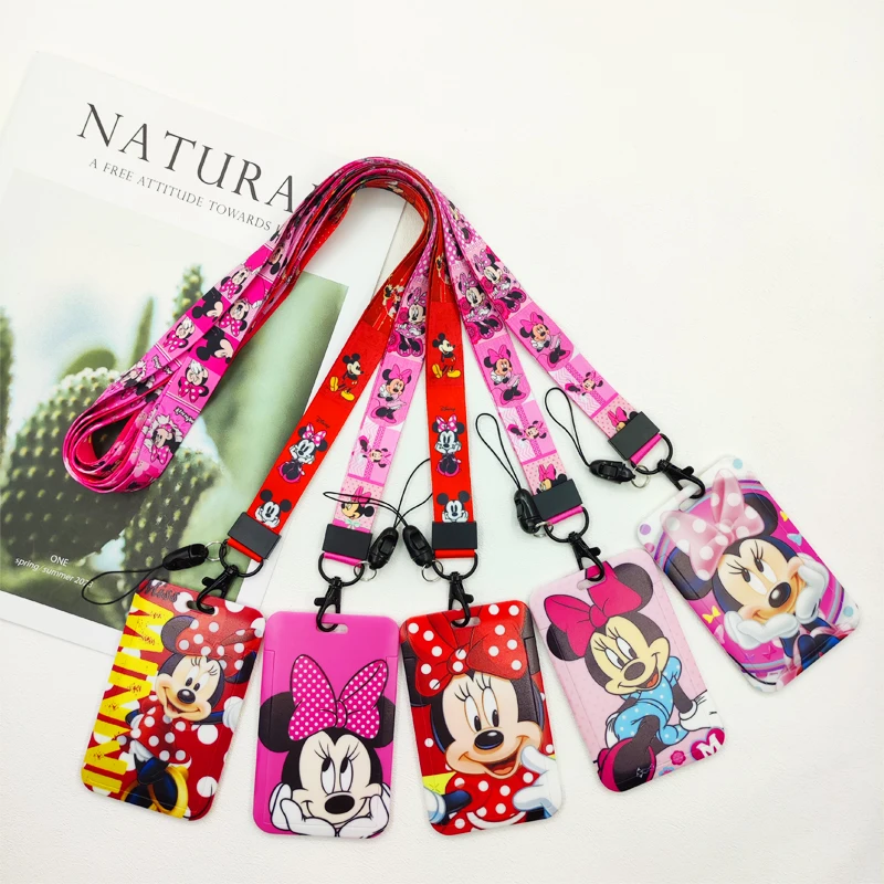 Disney Minnie Cartoon Lanyard Keys Keychain Badge Holder ID Credit Subway Card Pass Hang Rope Lariat Phone Charm Gift