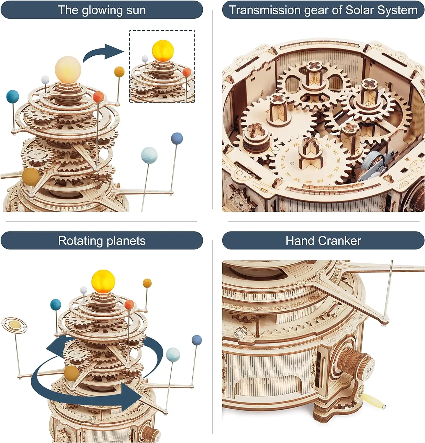 Robotime ROKR 316PCS Rotatable Mechanical Orrery 3D Wooden Puzzle Games Assemble Model Building Kits Toys Gift for Children Boys