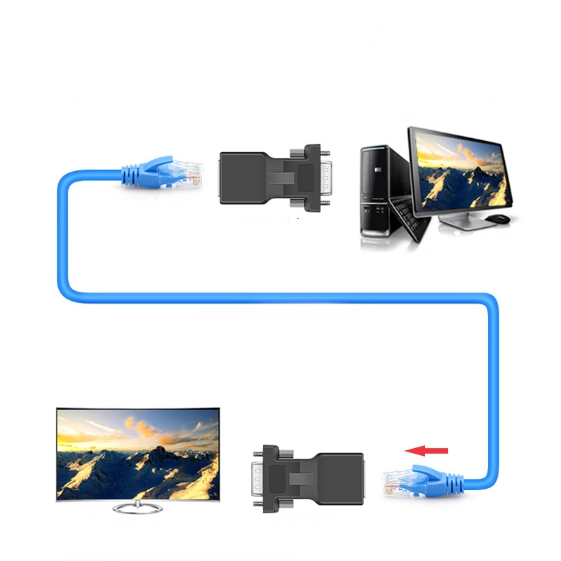 Network Ethernet Cable Adapter 15pin VGA Female To RJ-45  Connector Card  RGB HDB Extender  LAN CAT5 CAT6 RJ45