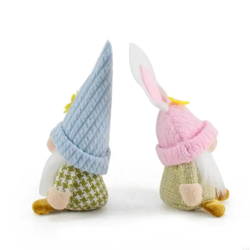 Bộ 2 Easters Bunnies Ear Gnomes Búp bê sang trọng cho nhà và bàn tiệc phân tử kxre