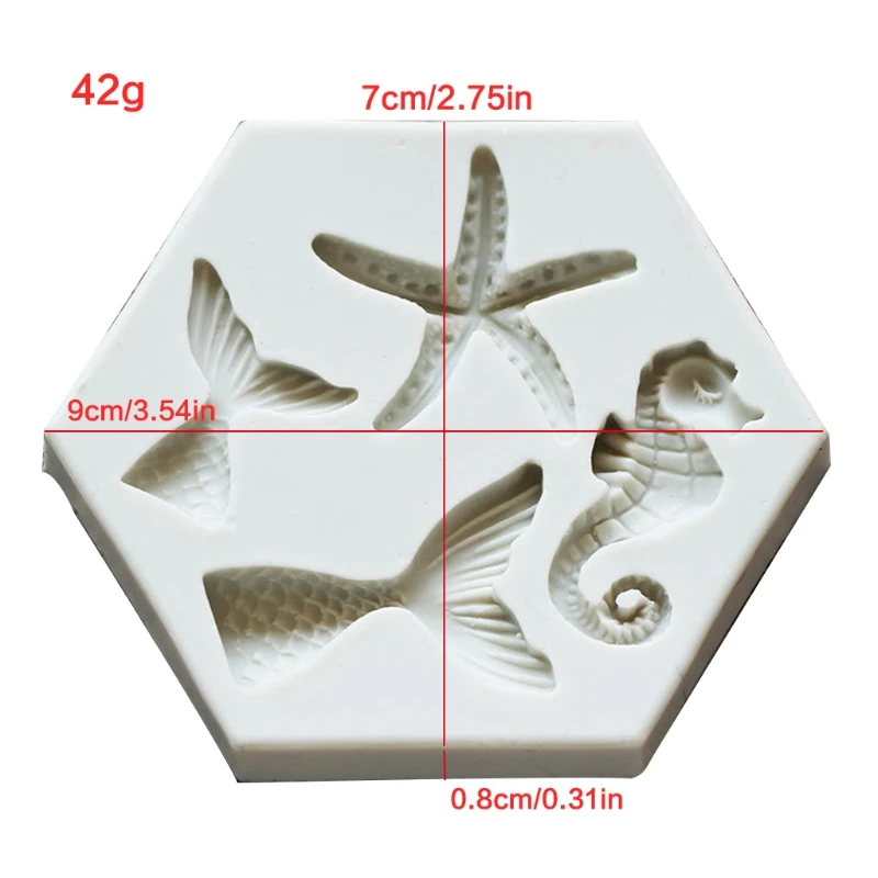 DIY Fondant Silicone Material Mold Soft Pottery Marine Series Modeling Mold Starfish Mermaid Tail Sea Horse Shape Moulds 2024