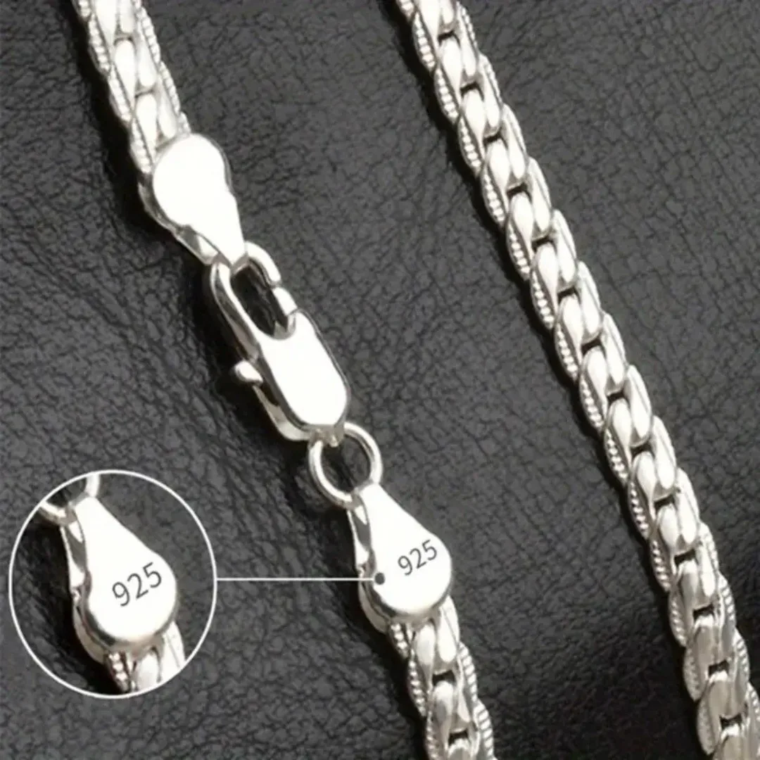 925 Silver Bracelet 6mm 18/19/20cm Flat Side Chain Lobster Clasp Bracelets for Woman Man Wedding Engagement Jewelry Gifts