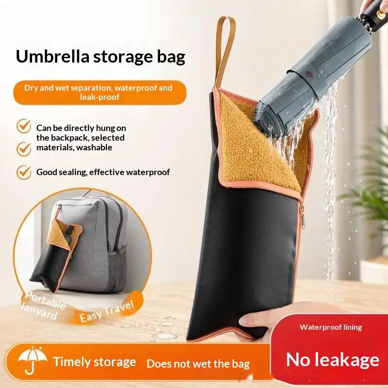 Microfiber Umbrella Storage Bag Strong Water Absorbent Folding Carrier Zipper Hanging Loop Hand Washable Travel Cover