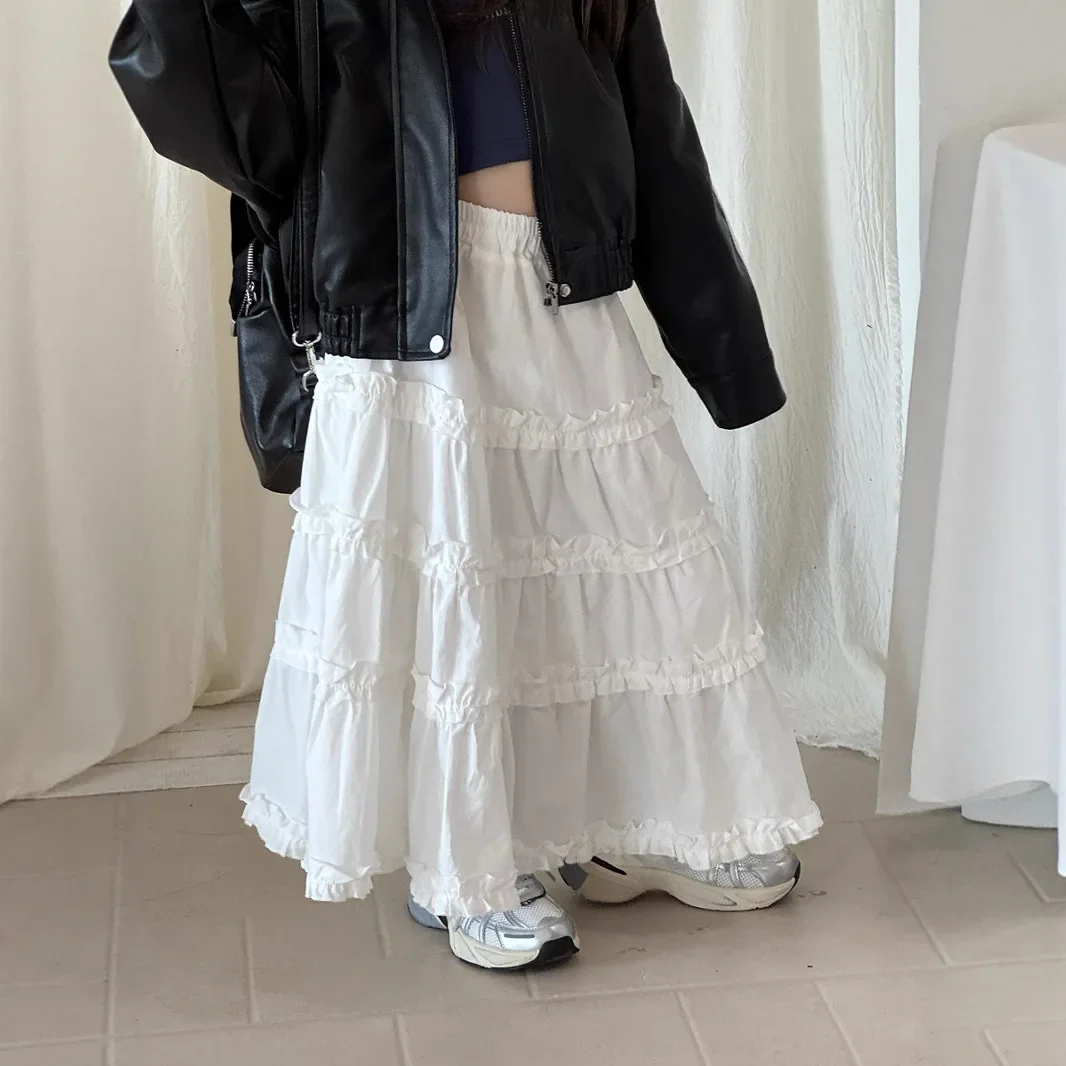 

Girls Skirt 2025 Autumn New Children's Clothing Korean Style Girls Baby Fashion Lace Splicing Cake Skirt Casual Simple Daily