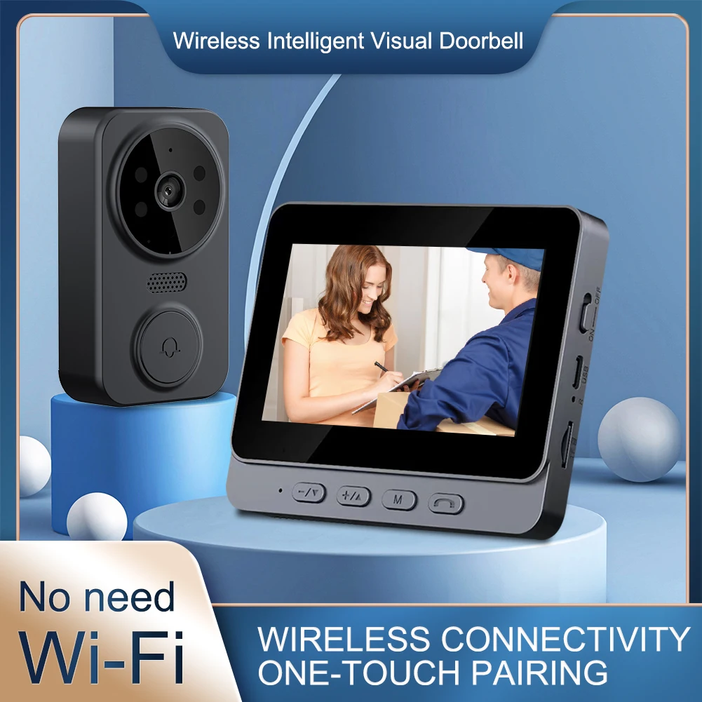 

1080P Video Doorbell IR Night Vision Wireless Door Bell 4.3inch IPS Screen Doorbell Camera 2.4G WiFi Two-way Audio for Home