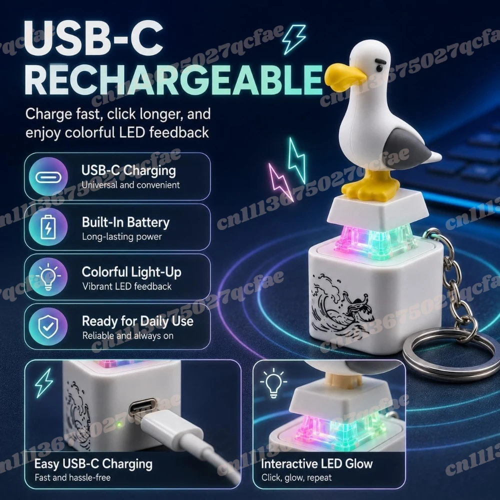 Seagull Mine Keychain, USB Clicky Keyboard Fidget Button, LED Sound Keychain