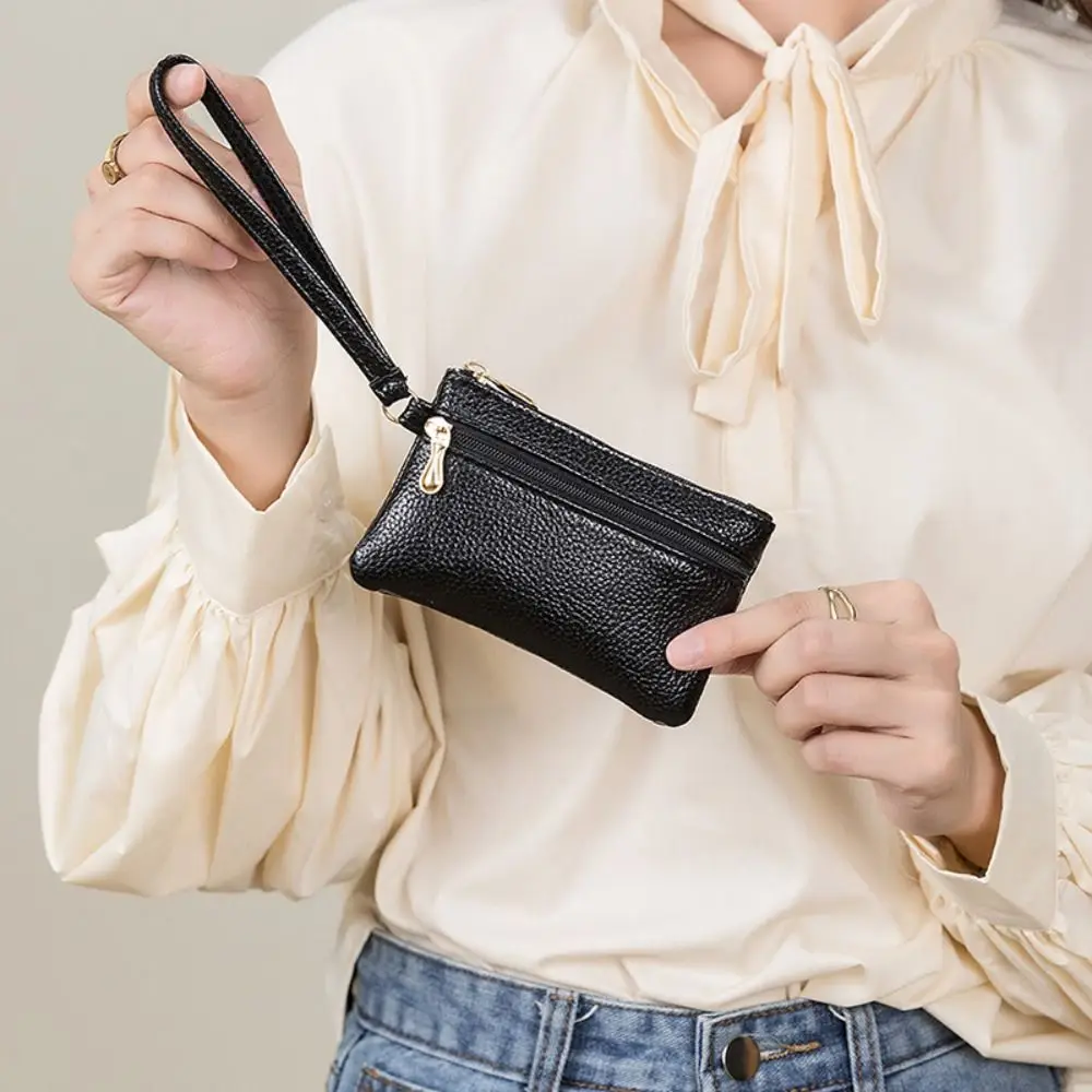 Portable Korean Style Lichee Pattern Zipper Coin Purse Solid Color PU Small Item Bag Coin Purse Wallet Men