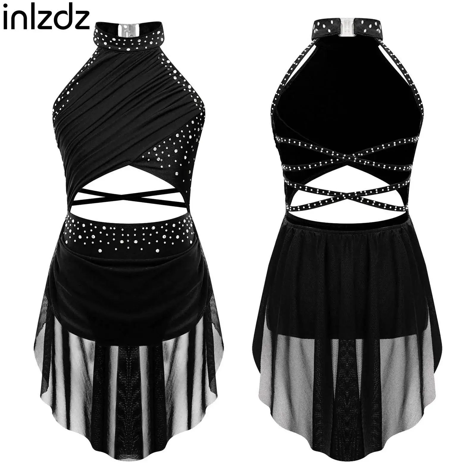 

Girls Kids Ballet Gymnastics Leotard Bodysuit Figure Skating Dress Lyrical Modern Dance Dress Rhinestone Sleeveless Dancewear