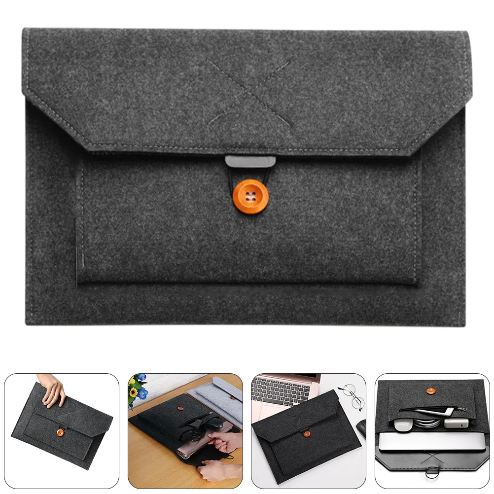 

Black Laptop Pouch Portable Felt Sleeve Case 14 Inch Business Travel Computer Protector Bag Organizer Storage Laptop Pouch