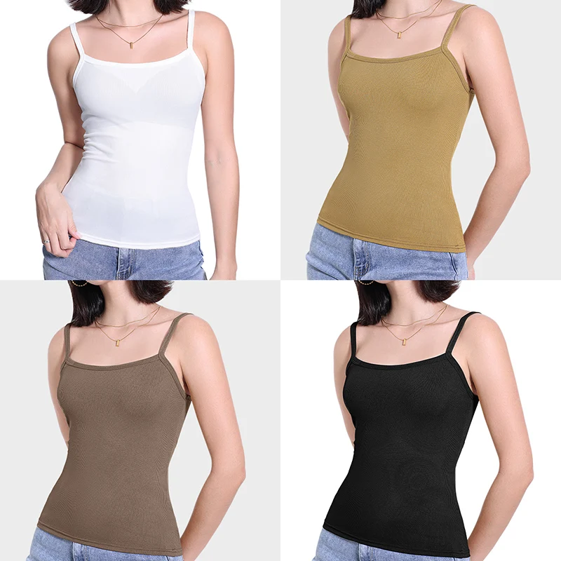 

3/6-piece Set Of Women's Four Season Solid Color Tank Top Casual Sports Sexy Thin Shoulder Strap Top T-shirt Teenagers Underwear