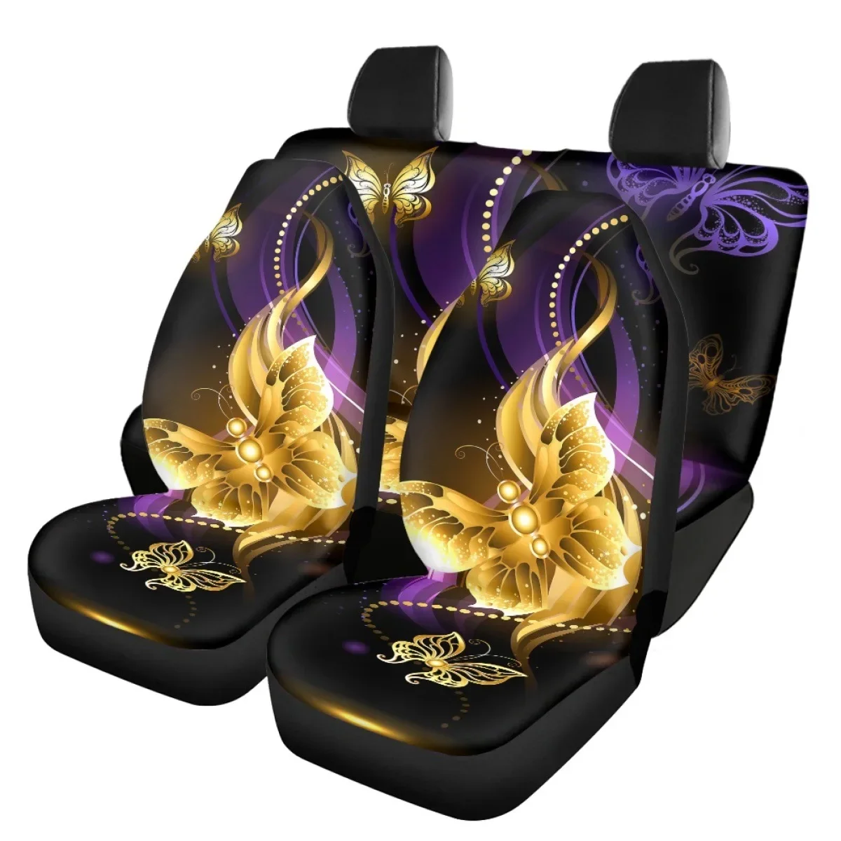 Colorful Rose Butterfly Print Car Seat Cushion Cover Starry Wolf Print Auto Parts Car Front and Rear Row 5-Piece Set Seat Cover