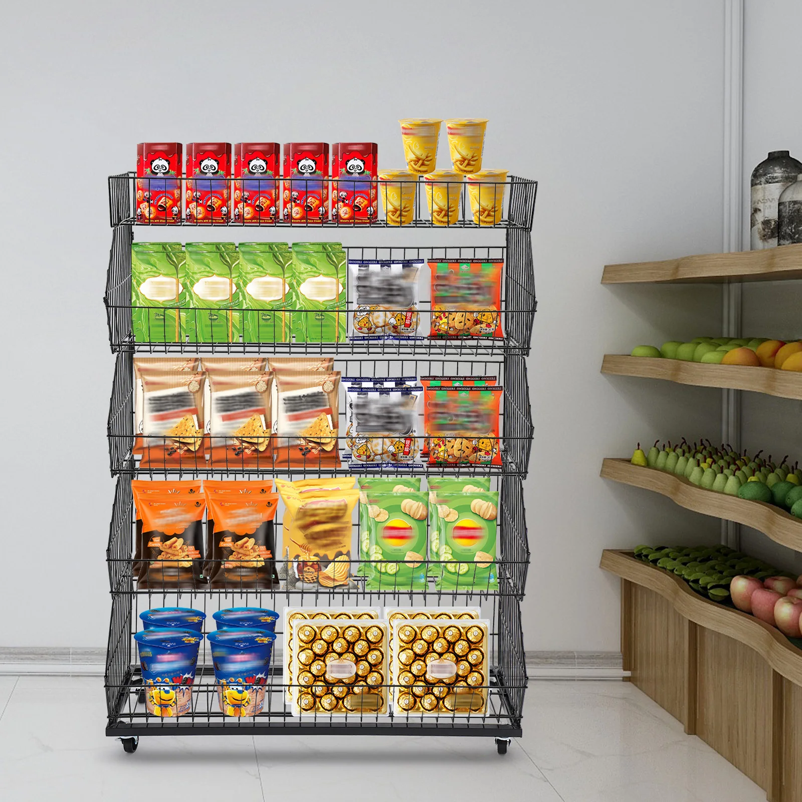 

5 Layer Retail Display Rack, Market Shelf, Fruit Vegetable Snack Basket,Retail Store Supplies,Supermarket Kitchen