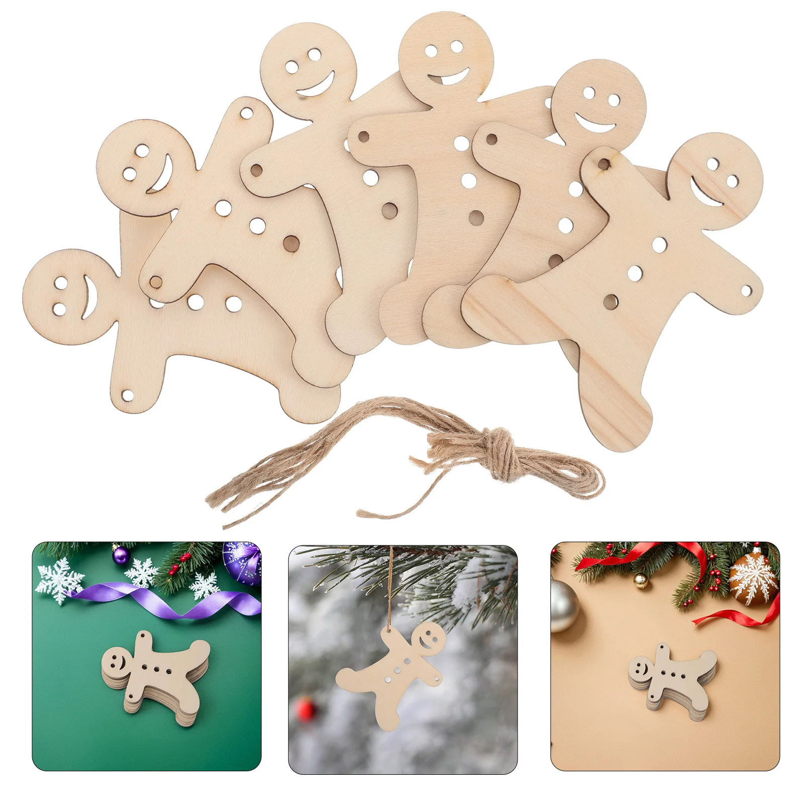 

40Pcs Unpainted Wooden Gingerbread Man Shapes Natural Wood Slices for Crafting and Decorating Christmas Blank Wood Slices