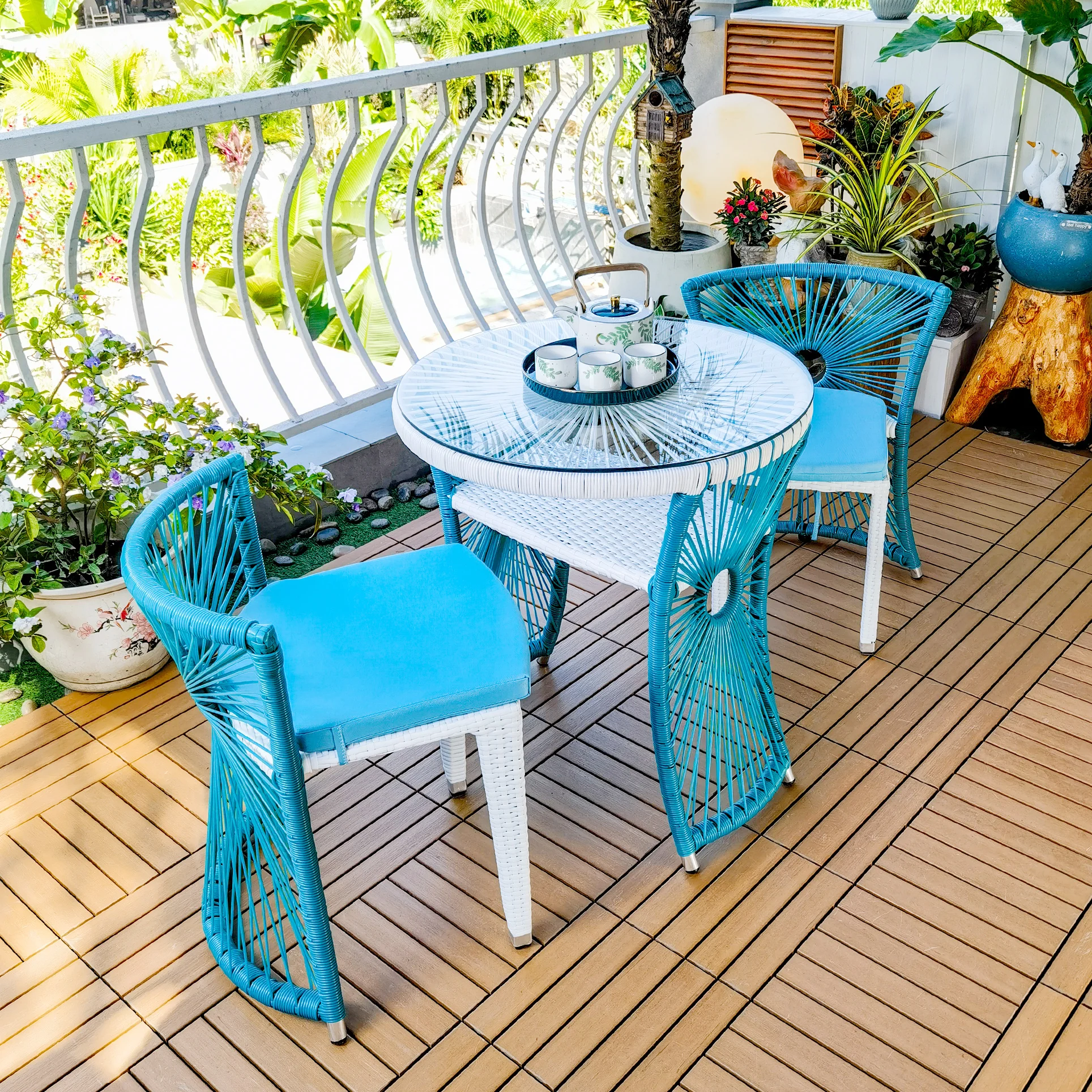 Colorful Combined Balcony Set Outdoor Garden PE Rattan Table Set