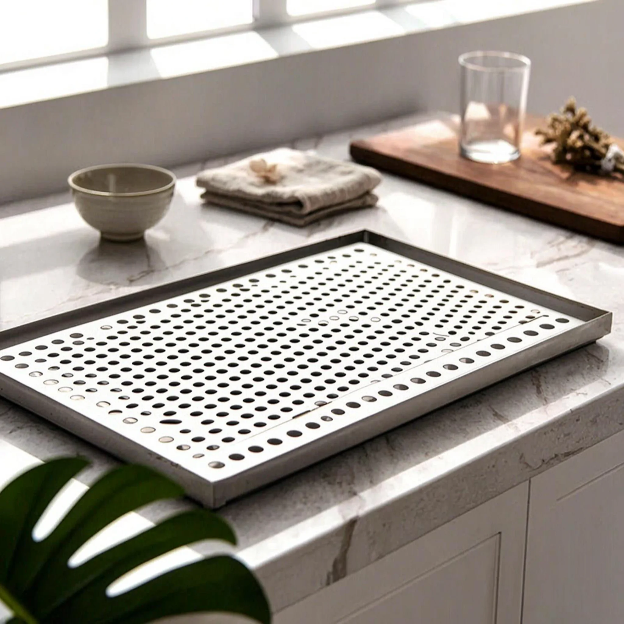 Stainless Steel Liquid-Collecting Tray Drainage Holes Bar Liquid-Collecting Tray Raised Edges Rust Resistant