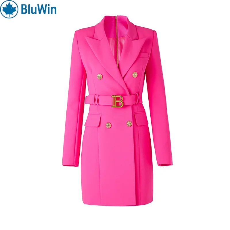 

BluWin Double-Breasted Blazer Dress - Belted, Gold-Tone Buttons, Hot Pink, 3 Colors