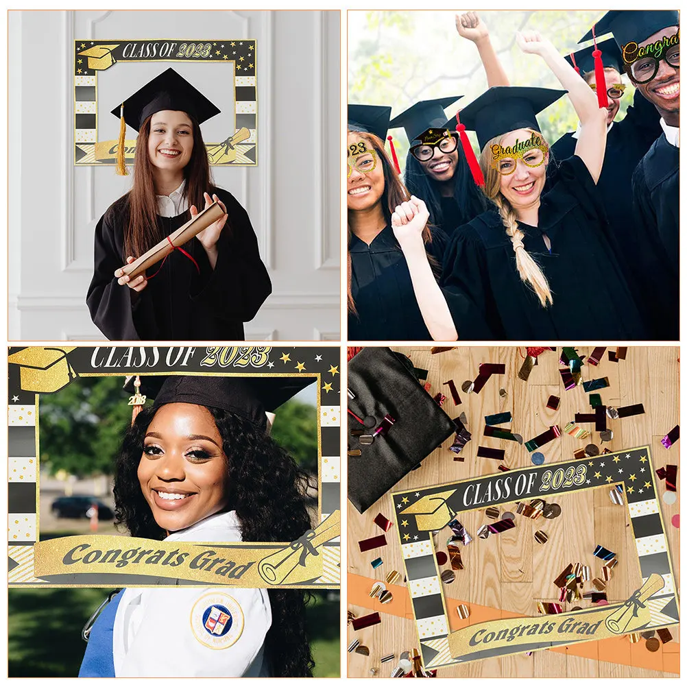 1Set 2023 Graduation Glasses Paper Prop Photo Booth Frame Graduation Party Supplies Selfie Photo Props Grad Glasses
