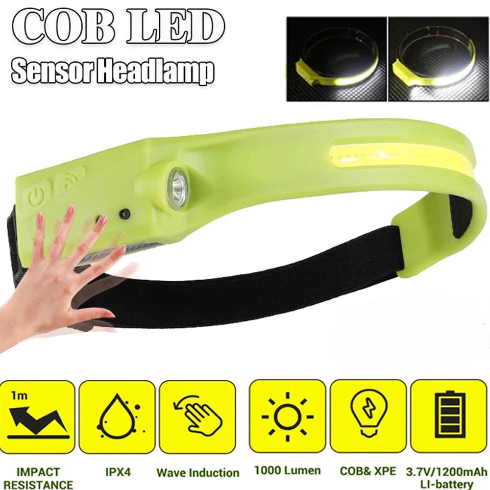 

230° COB LED Sensor Induction Headlamp USB Rechargeable Waterproof Head Torch with Built-in Battery Outdoor Fishing Headlight