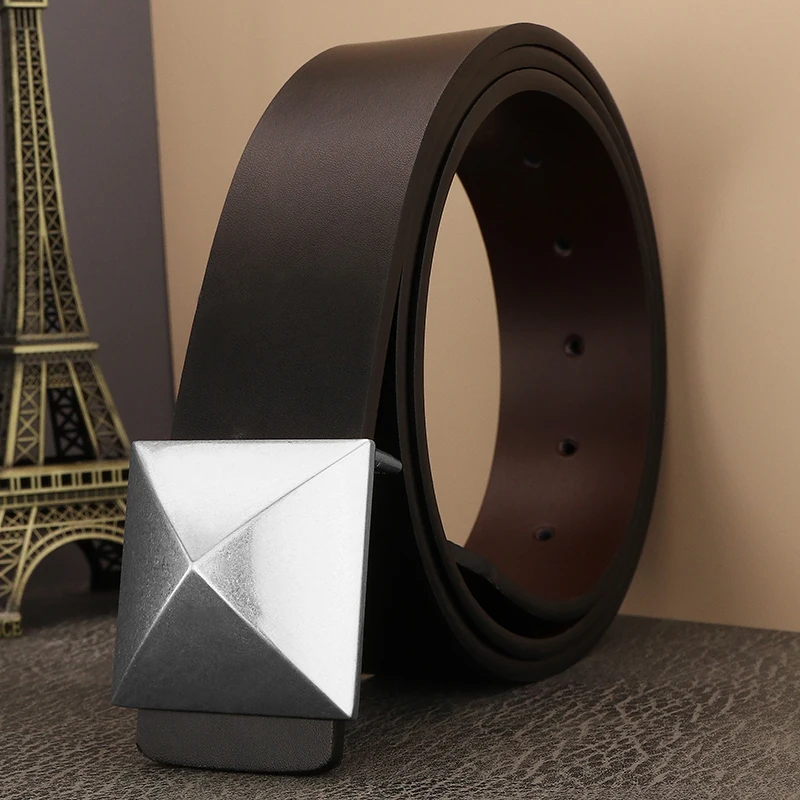 Hot High Quality Luxury Retro Square Slide Buckle Brand Designer Belts Men Qenuine Leather Fashion Younth Jeans Ceinture Homme