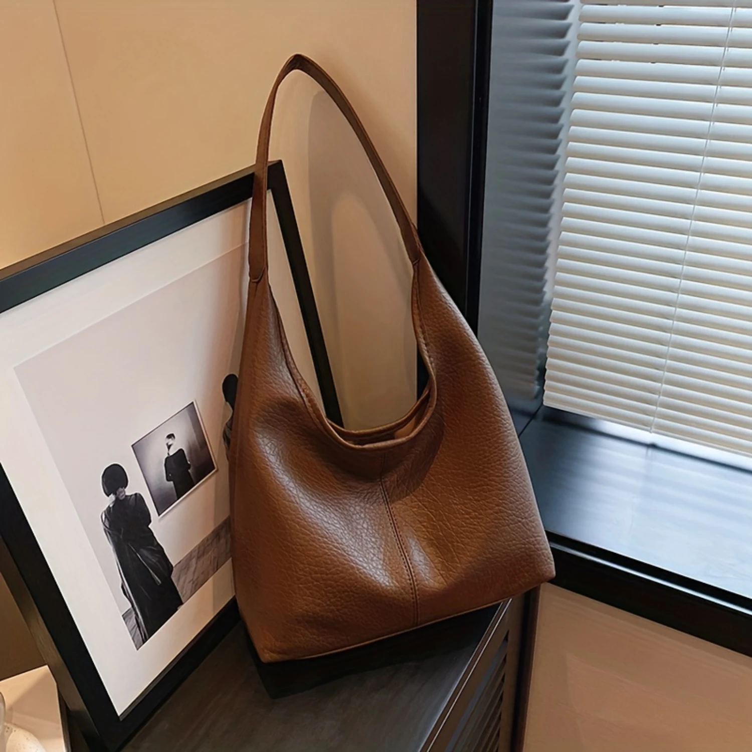 

Minimalist Shoulder Hobo Bag, Vintage Solid Color Handbag, Classic Commuter Bag