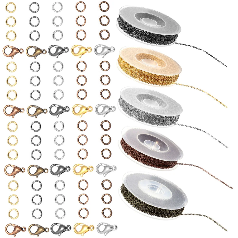 

1 комплект гальванической цепи, комплект ювелирных изделий, цепочки, застежки-омары, кольца для прыжков для DIY браслета, ожерелья, принадлежности