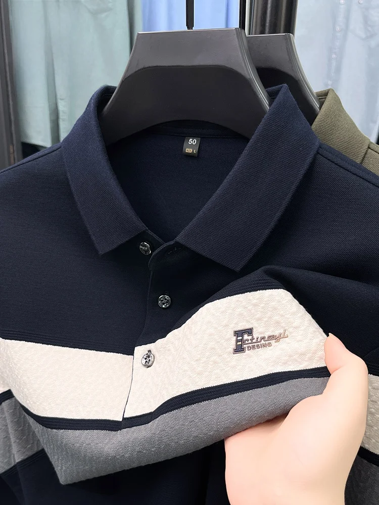 

Мужская повседневная футболка с длинным рукавом, тонкая, дышащая, весна-осень, новая, в полоску, с отложным воротником