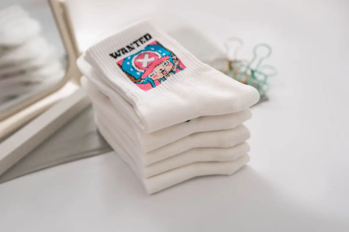 5 stks Anime Een Stuk Sokken Cartoon Luffy Chopper Student Katoen Witte Lange Korte Boot Sokken Gedrukt Gebreide Sokken Kinderen Gift