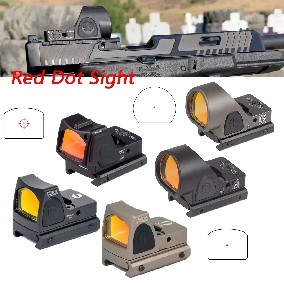 

Tactical RM SR HD Red Dot Sight Scope Airsoft Pistol for G17 G19 AR15 Adjustable Optical Riflescope Hunting 20mm Rail