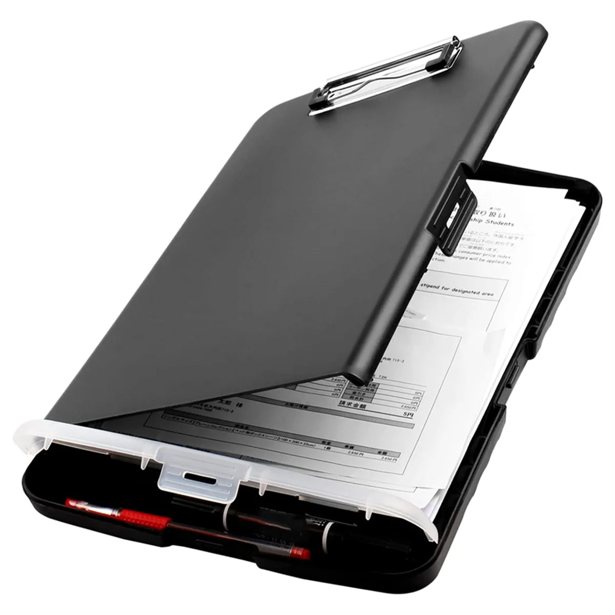 A59T Clip Board Organizer Clipboards with Storage Nursing Clipboard Foldable File Folder Plastic Clipboard (Black)