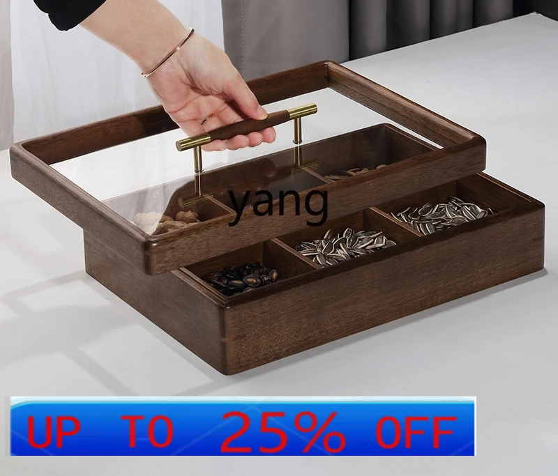 

LTT solid wood dried fruit box coffee table square with lid grid sealed mahogany storage box