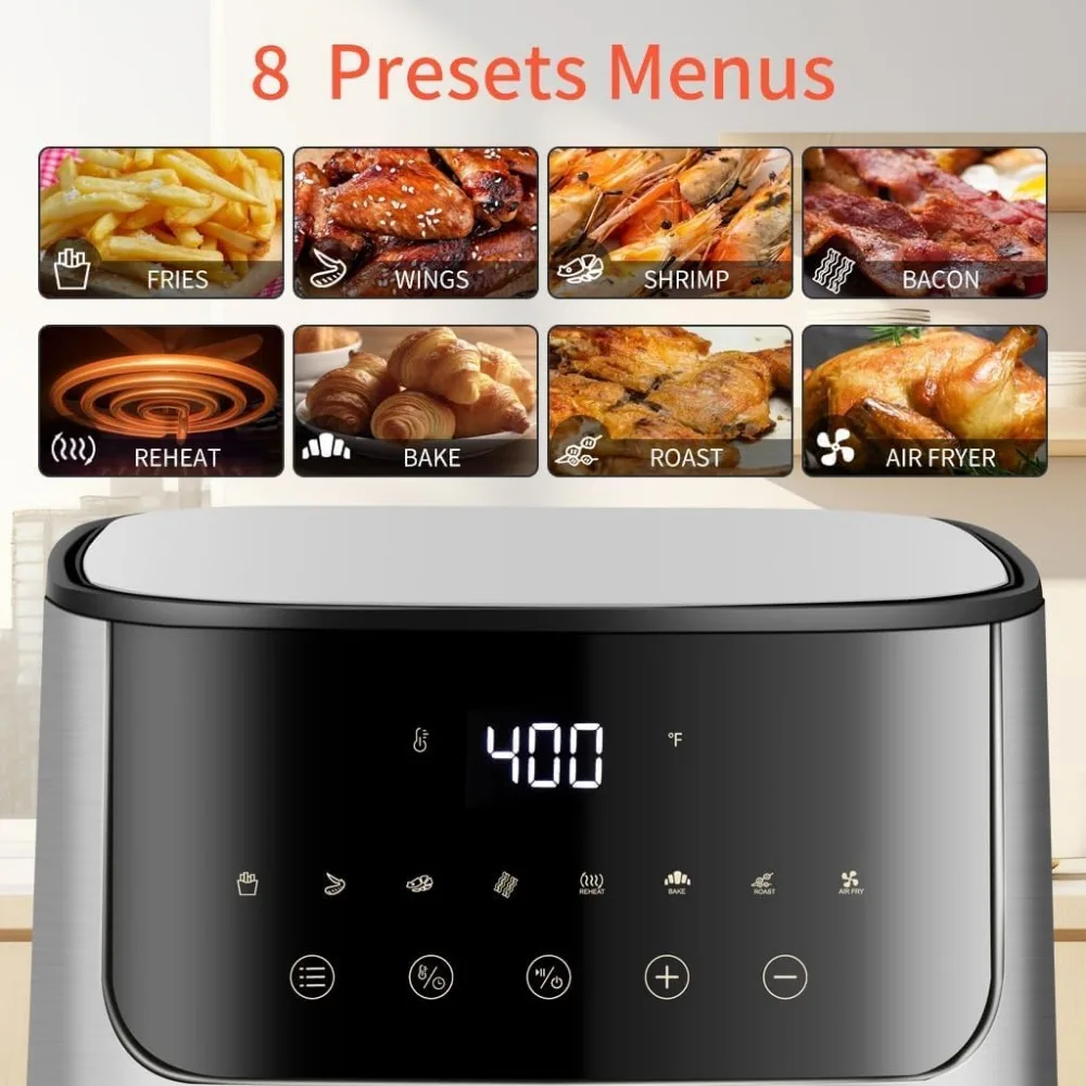 Air Fryer,5 Qt - 8 Presets Bake Toast Broil Reheat Bacon Fries Chicken Shrimp- 1400W, Non-Stick, 60m Timer, 400℉, Air Fryer oven