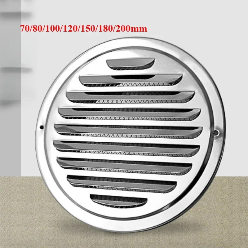 70/80/100/120/150/180/200mm Round Air Vent Grille Stainless Steel Insect Protection Home Exterior Wall Ducting Ventilation Tool