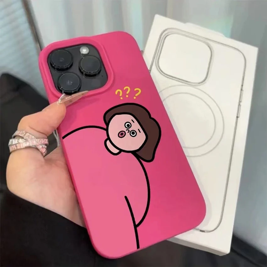 حافظة هاتف ممتعة للزوجين لهاتف آيفون 16 15 14 13 برو 12 11 ماكس بلس 16 برو حافظة هاتف بلون سادة كارتون 15 برو ماكس غطاء فريد من نوعه